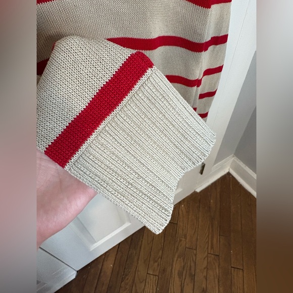 Old Navy Turtleneck Tunic Sweater – Size Large | Tan & Red Stripe | 100% Cotton - Picture 6 of 11